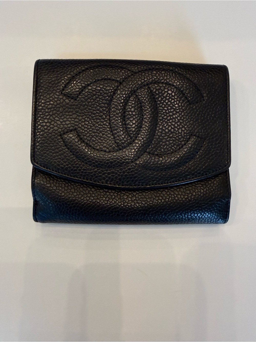 Authentic Chanel Black Caviar Leather CC Compact Bifold Wallet